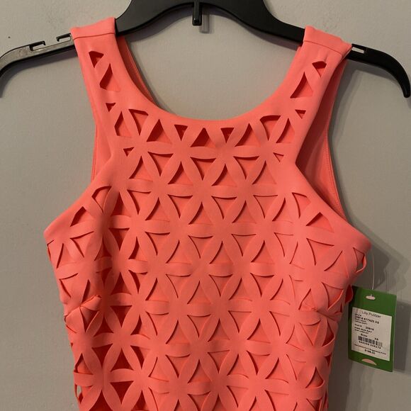 Lilly Pulitzer Dress Pink Sun Ray Daisy Laser Cut Scuba Neoprene Shift Dress XS - Picture 2 of 8